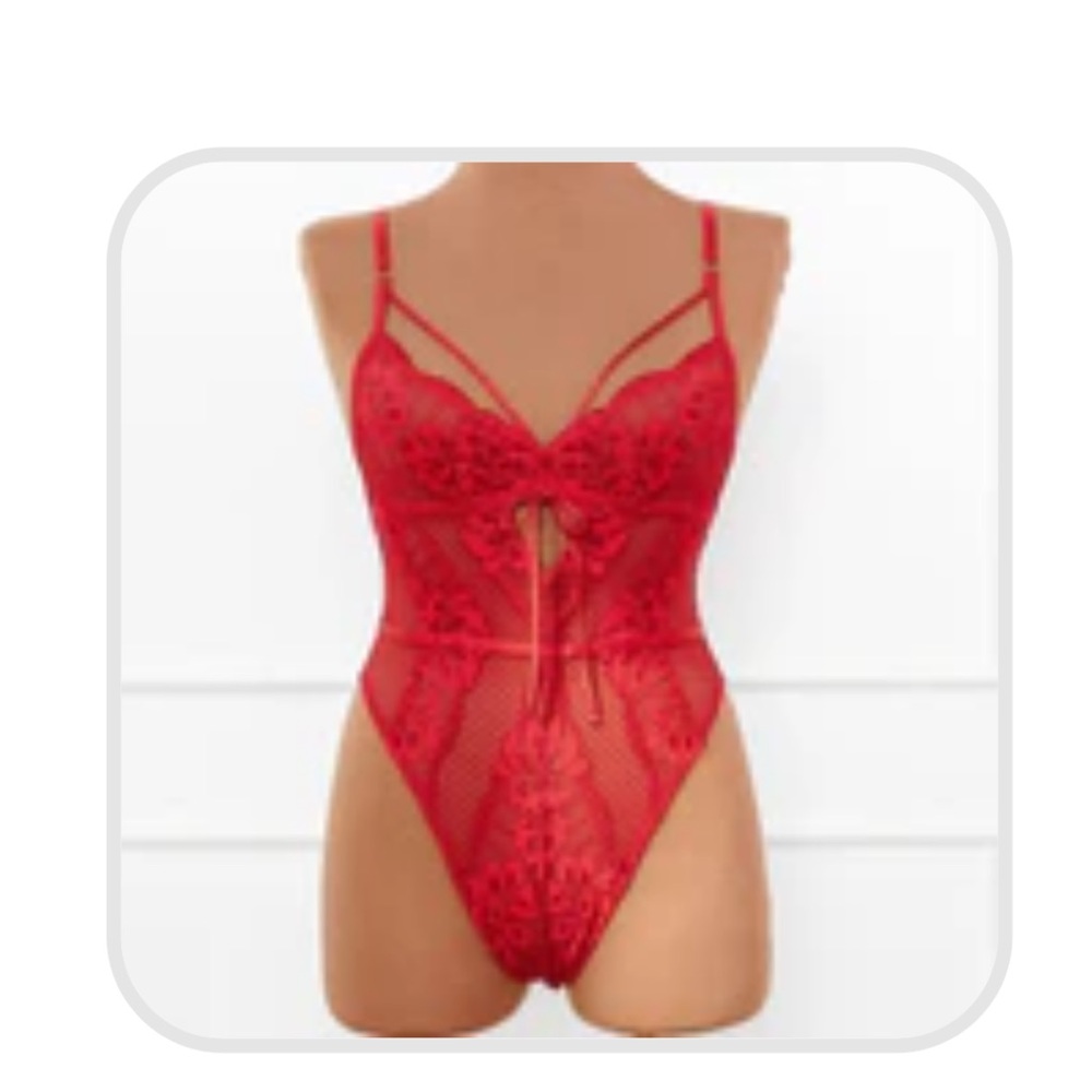 Elegant Red Lace Bodysuit